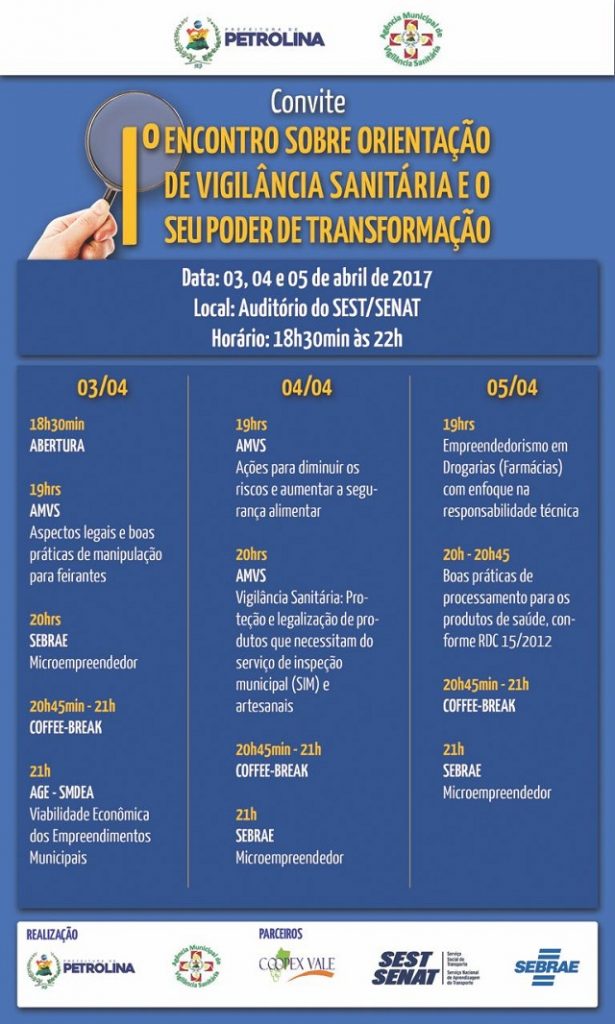 Abertas inscrições gratuitas para o 1° Encontro sobre orientação de vigilância sanitária em Petrolina