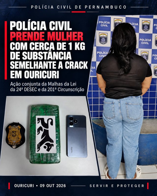 Polícia Civil apreende cerca de 1 kg de crack e prende mulher em flagrante no Centro de Ouricuri